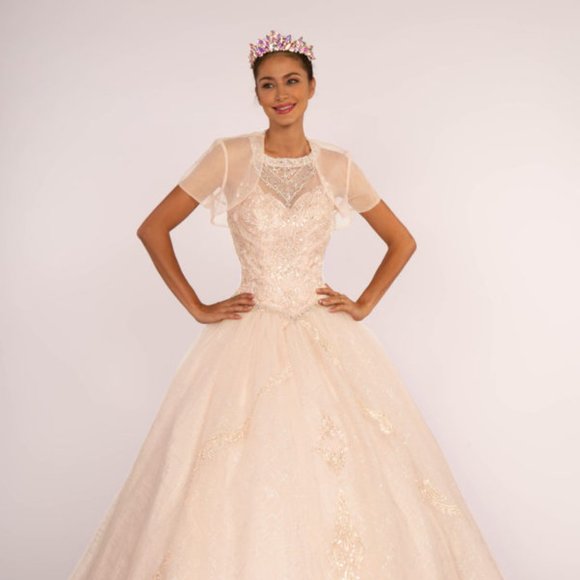 NEW FLOOR LENGTH SLEEVELESS MESH BALL GOWN EMBROIDERED WITH RHINESTONES GL2600